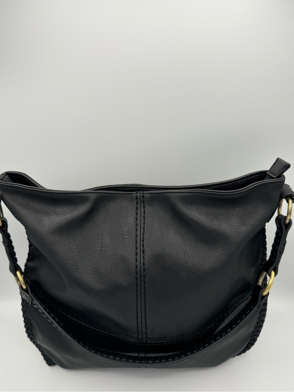 Antik Kraft Slouchy Black Textured Vegan Leather Tote with Whipstitch